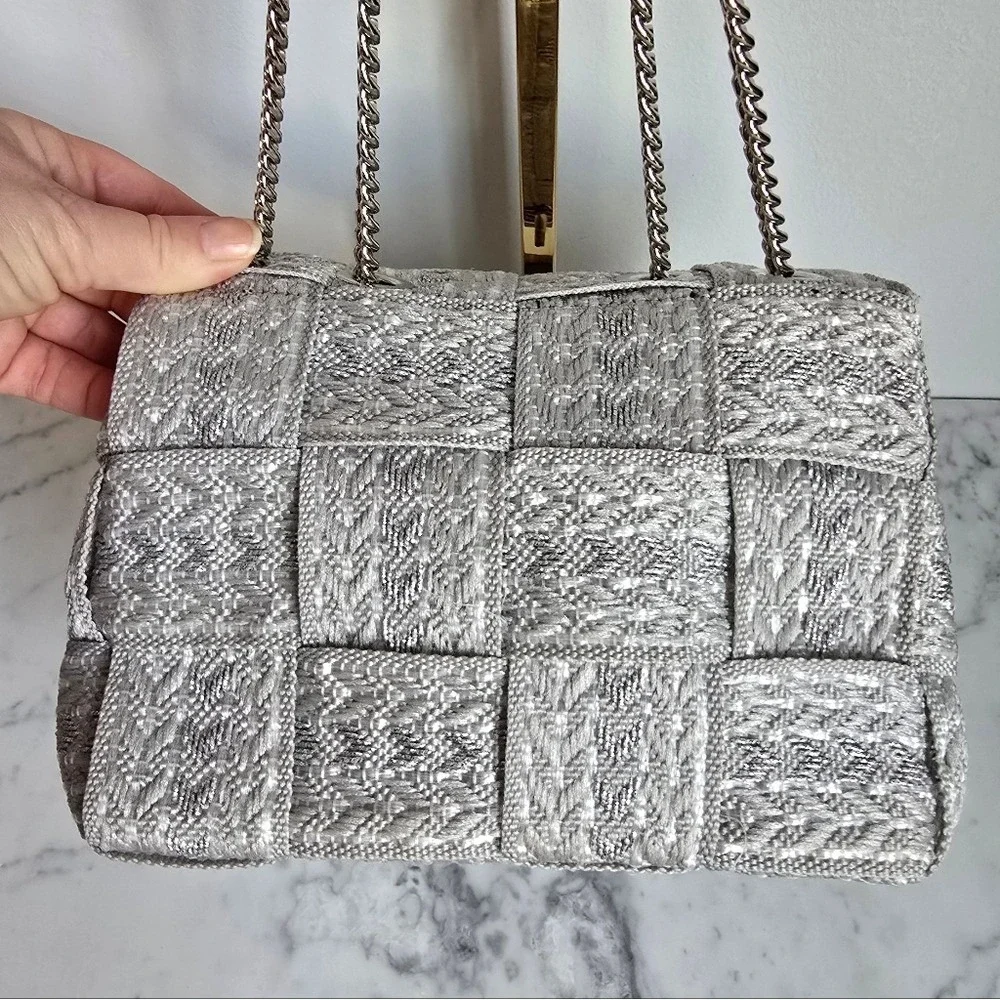 Alma Tonutti Silver Woven Metallic Chain Strap Shoulder Hand Bag Italy